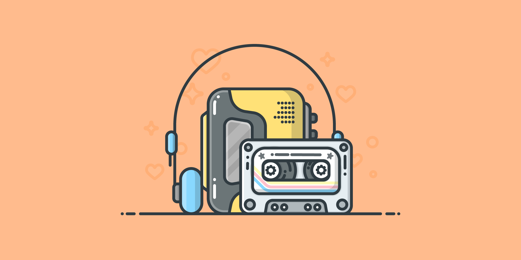 Illustration of a 1980's portable tape player