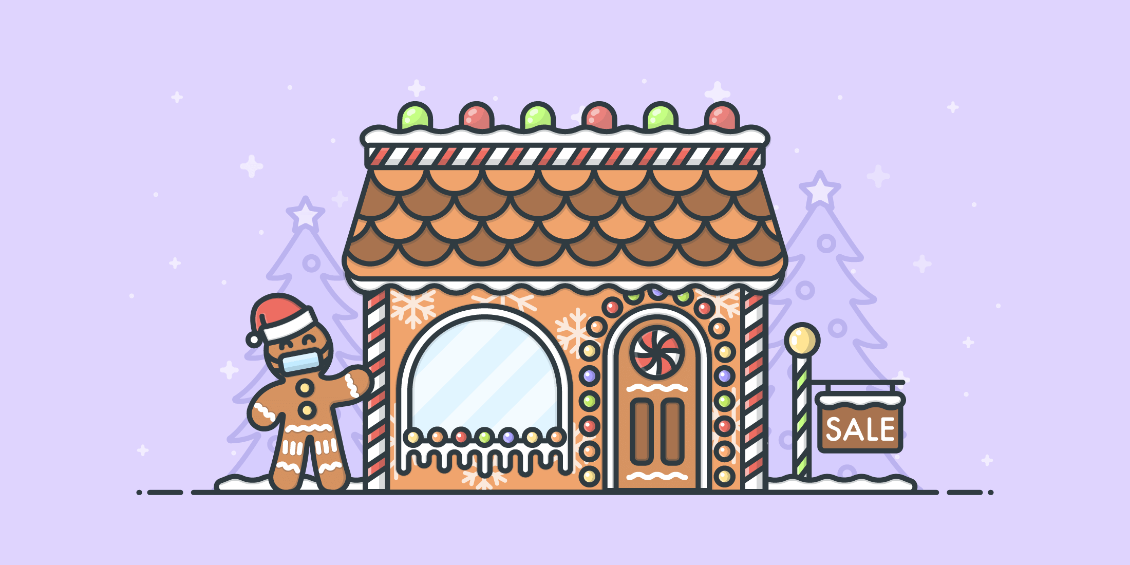 Illustration: A Gingerbread shop with gingerbread man