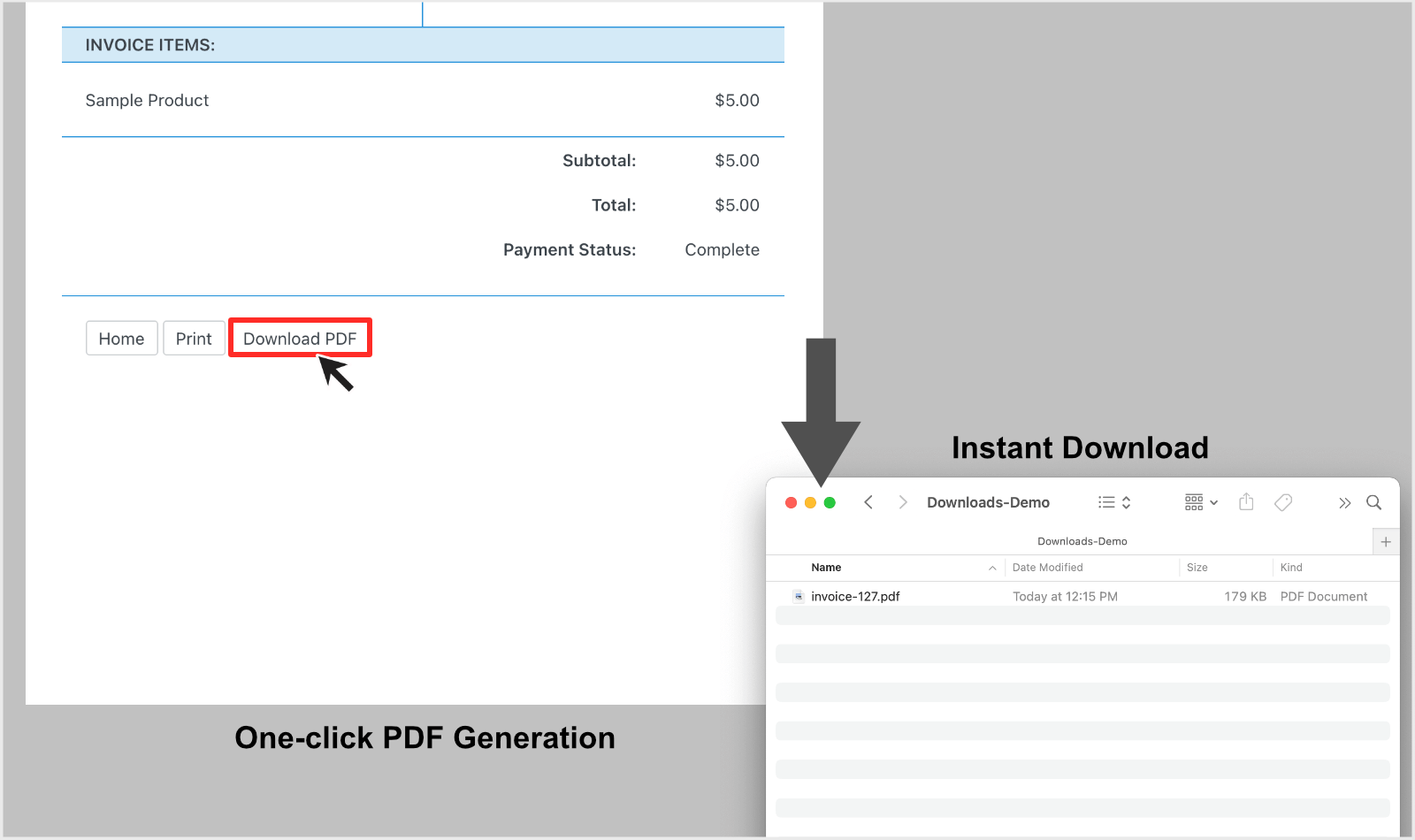 Illustration: one-click PDF generation and download