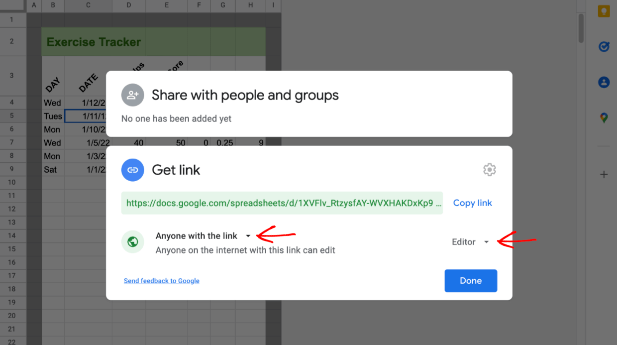 Screenshot: Google Sheets share with people and groups