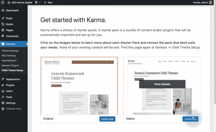 Screenshot: The Karma Digital One-click Install Starter Pack