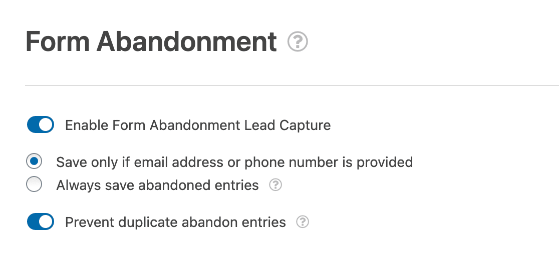 Screenshot: WPForms Form Abandonment