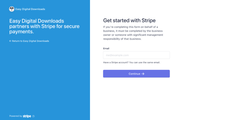 Screenshot: Stripe Connect get started