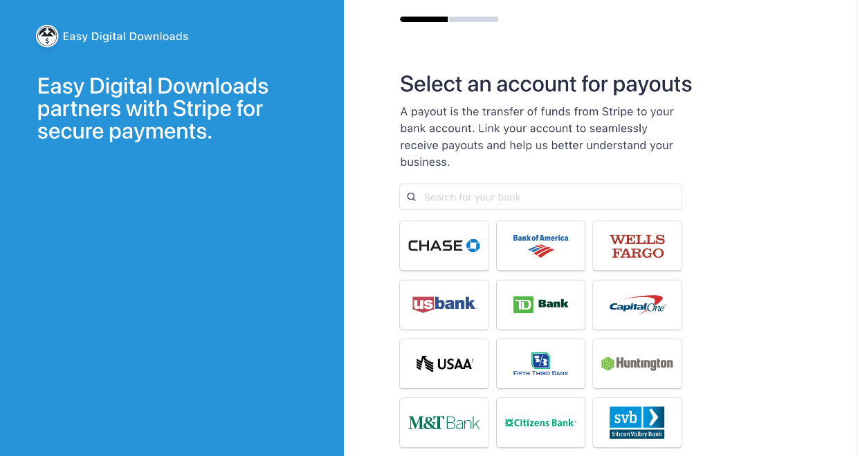 Screenshot: Stripe Connect select account for payouts