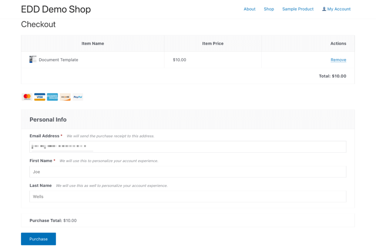 Screenshot: Sell VistaCreate Template with EDD: Checkout
