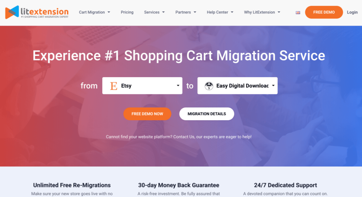 Screenshot: LitExtension Shopping Cart Migration Service Home Page