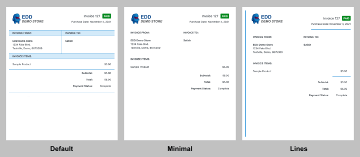 Screenshot: Sample Email Invoices
