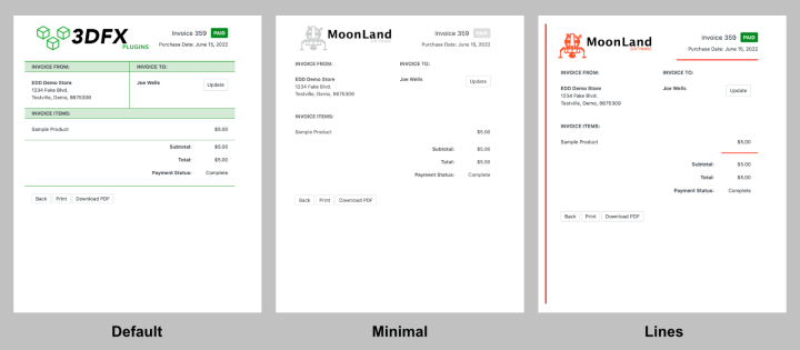Screenshot: More Sample Email Invoices