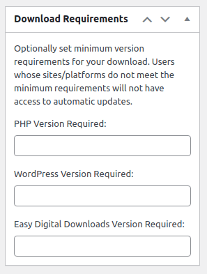 Platform requirements, with Easy Digital Downloads as a custom option