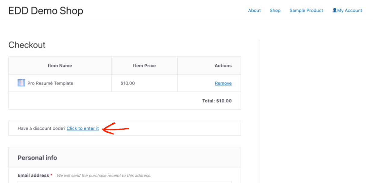 Screenshot: EDD Add Download - cart before discount