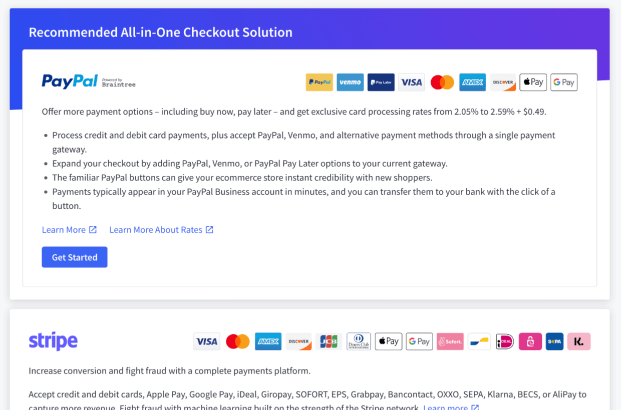 Screenshots: BigCommerce Payment Options