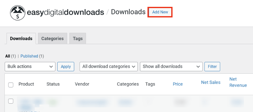 Adding a new digital download in EDD.