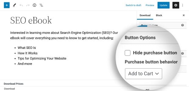 The play to add a Buy Now button to WordPress products.