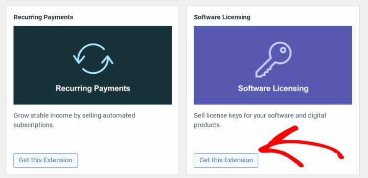 The Software Licensing extension in WordPress.