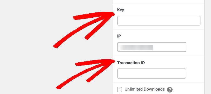 The Key and Transaction ID settings in an EDD order.