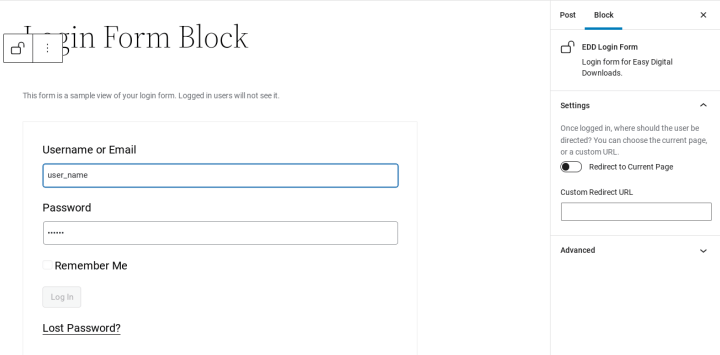 The EDD Login Form block.