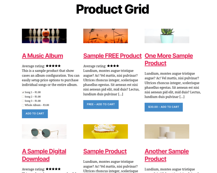 An example of a product grid.