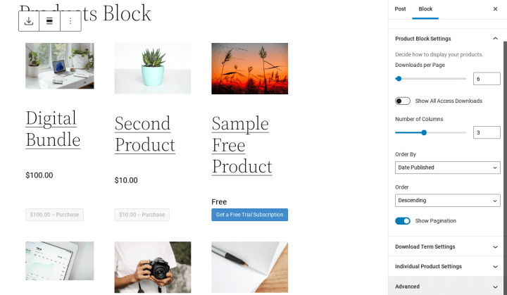 The EDD Products block.