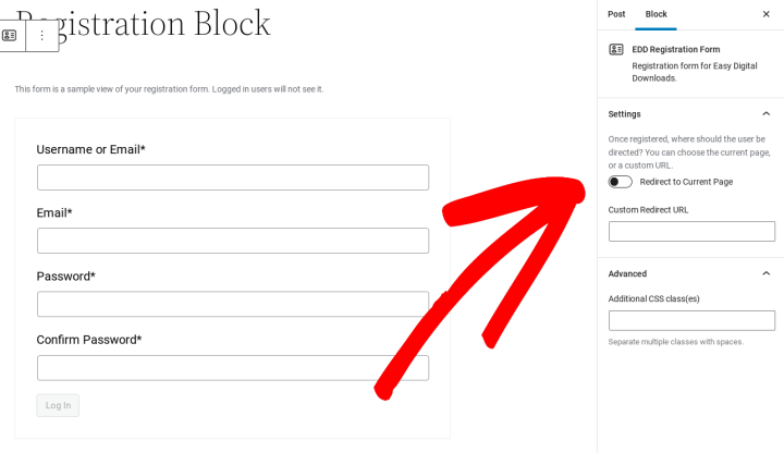 The EDD 3.1 Registration Form block.