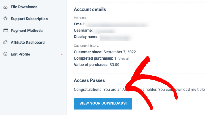 The option to view your downloads in EDD.