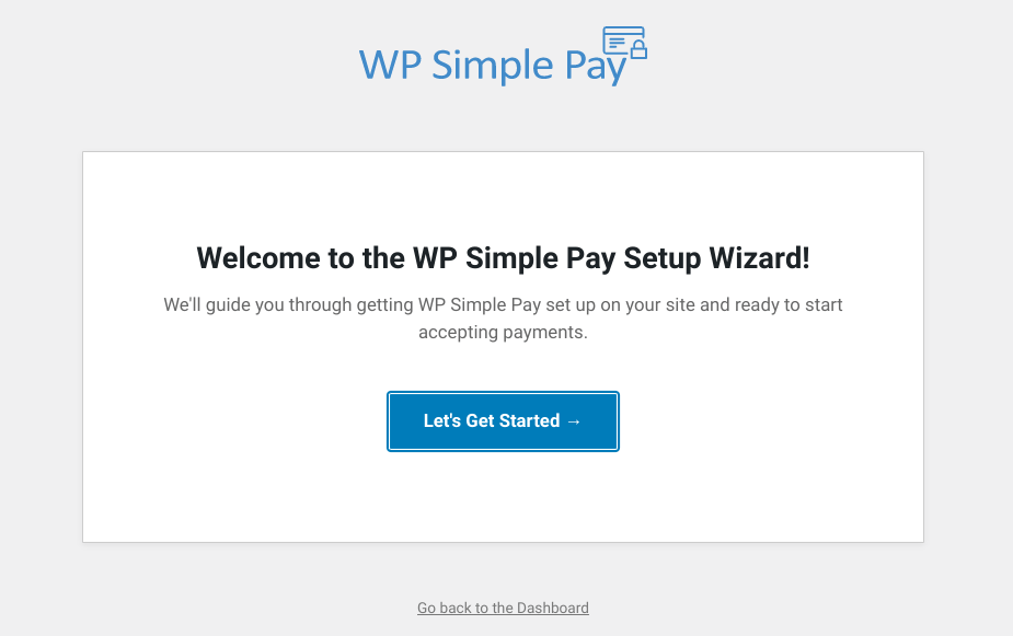 The WP Simple Pay setup wizard.