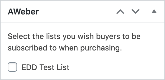Selecting an AWeber email list from a DOwnload page in EDD.