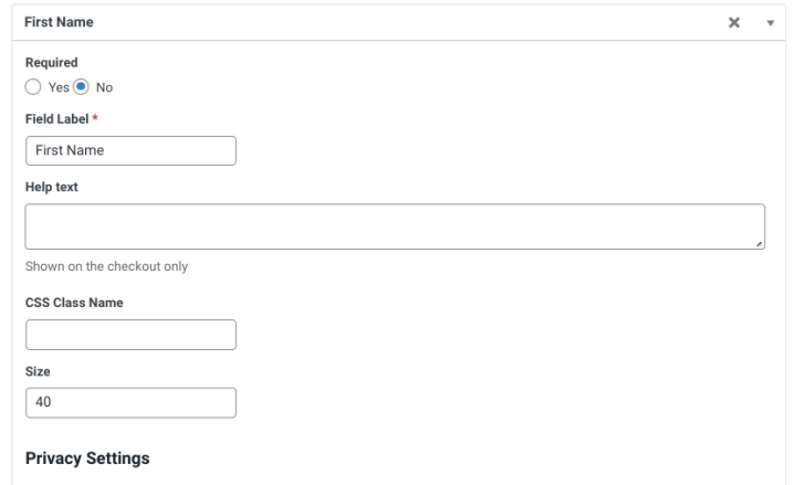 Customizing the field settings of a checkout form.