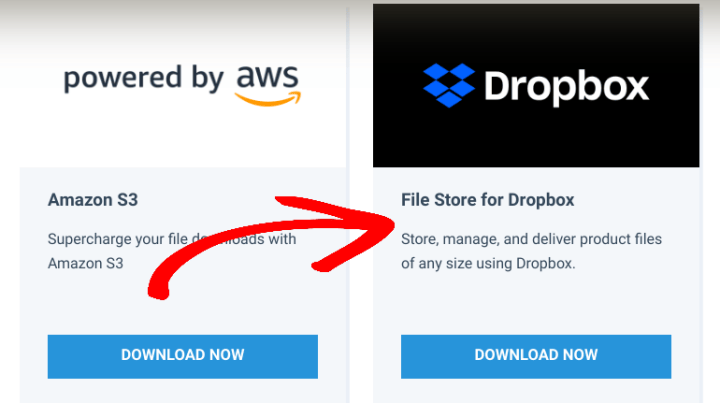 The option to download the Dropbox addon to sell large files in WordPress.