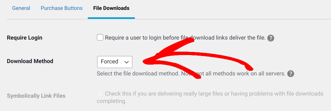 The download method options in EDD where you can force WordPress files to download.