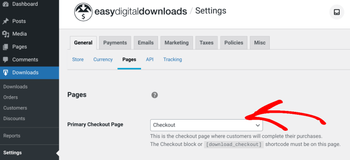 The screen where EDD will create a checkout page in WordPress.