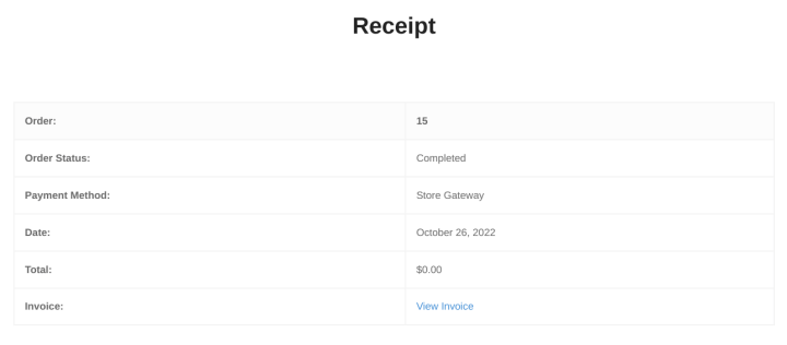 A preview to show purchase receipts to customers in WordPress. 