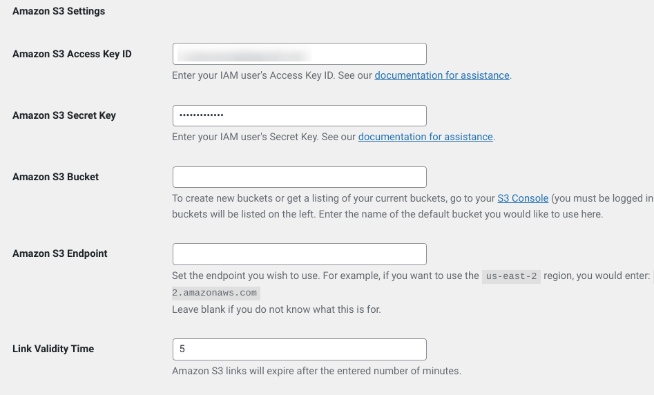 The Amazon S3 EDD extension settings to sell large files in WordPress.