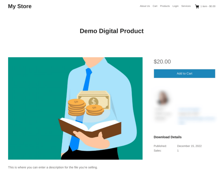 The product page to sell files online with WordPress + EDD.