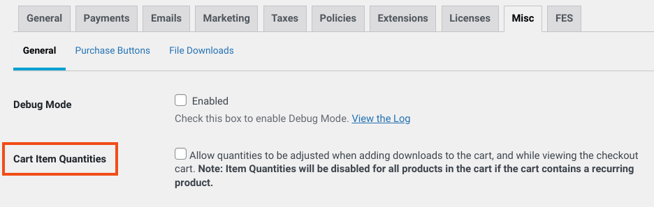 The EDD Cart Item Quantities setting.