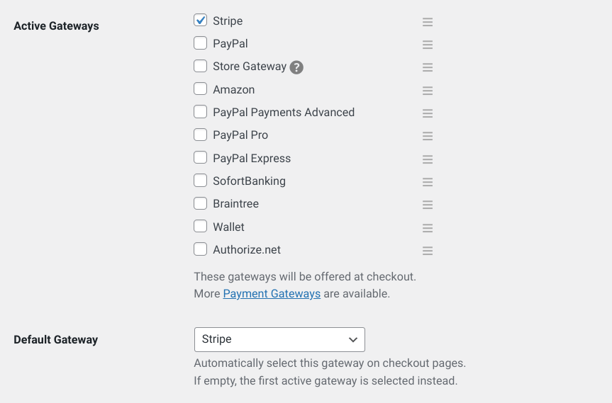 The Easy Digital Downloads payment gatewway options/settings.