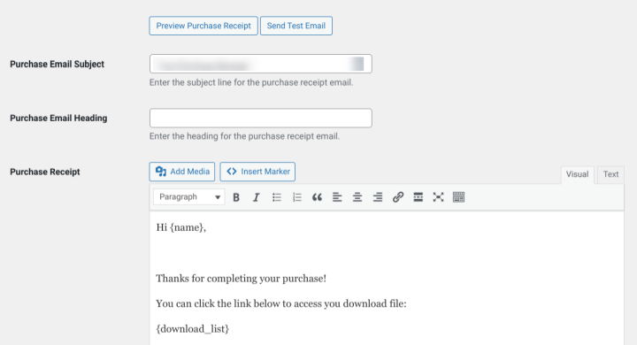 Editing the purchase receipt email in EDD.