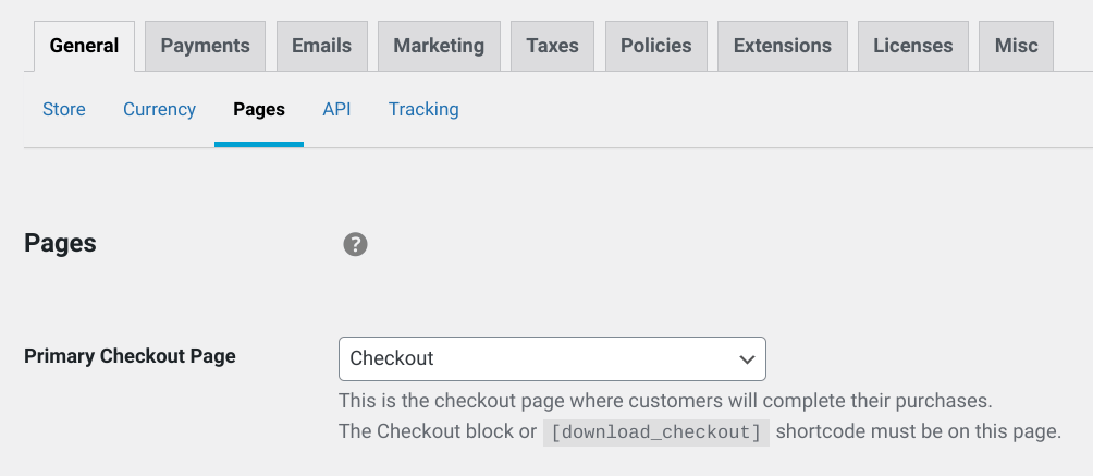 The Primary checkout page setting in EDD.