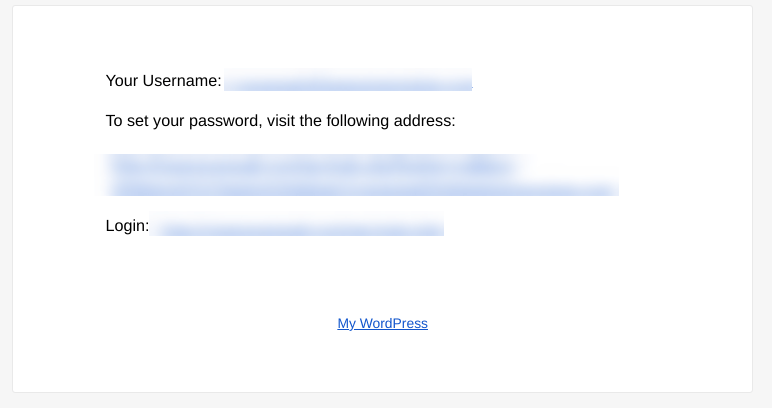 The credentials email sent after you register users at checkout in WordPress.