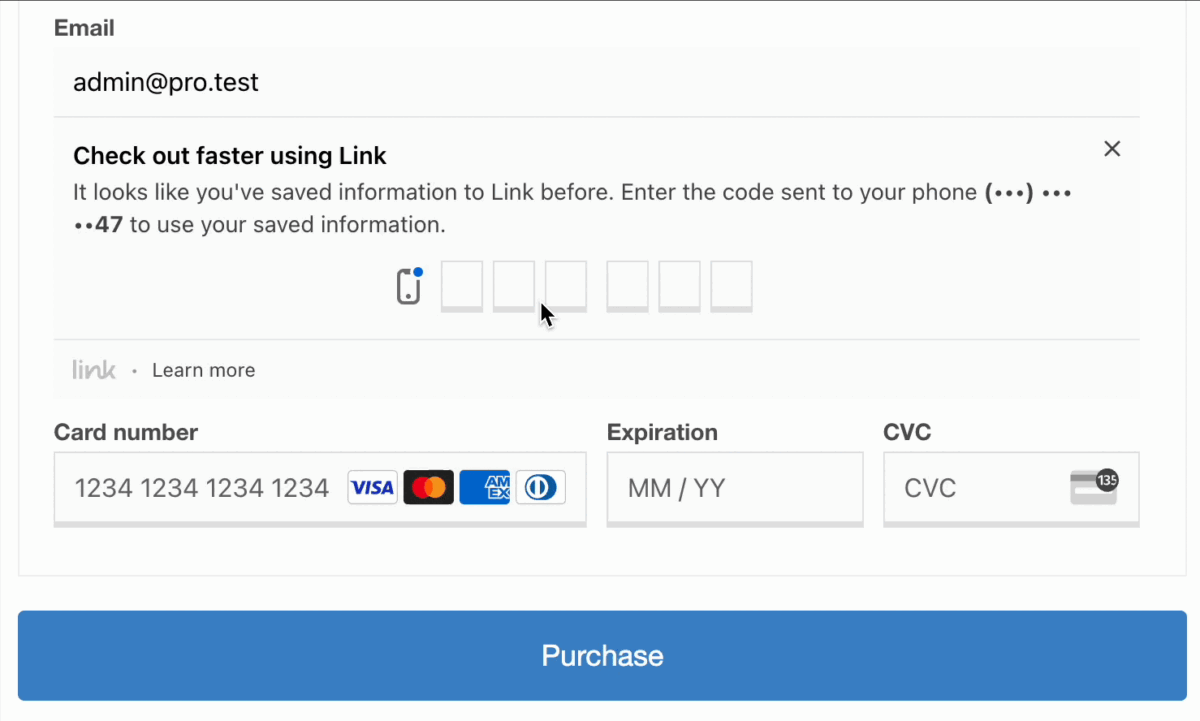 Using Stripe link to save payment details in WordPress. 