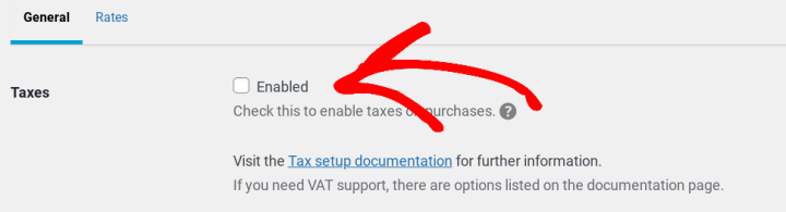 The setting to enable eCommerce sales tax in WordPress using EDD.