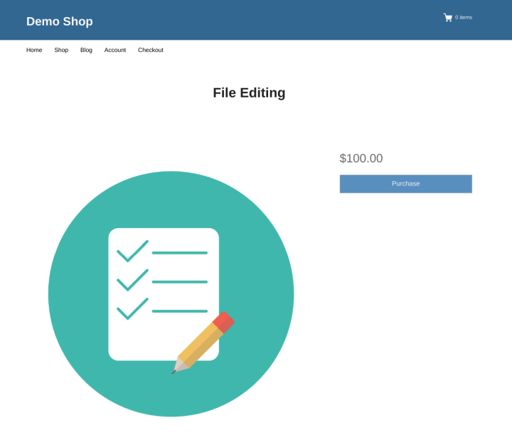 A product page showing a file editing service for sale.