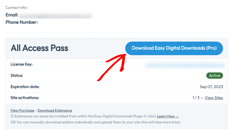 The screen to download Easy Digital Downloads (Pro) plugin.