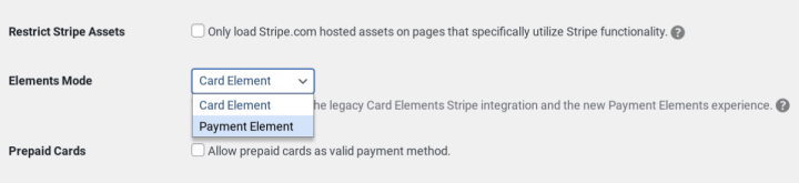 The Payment and Card Elements Mode setting in EDD.