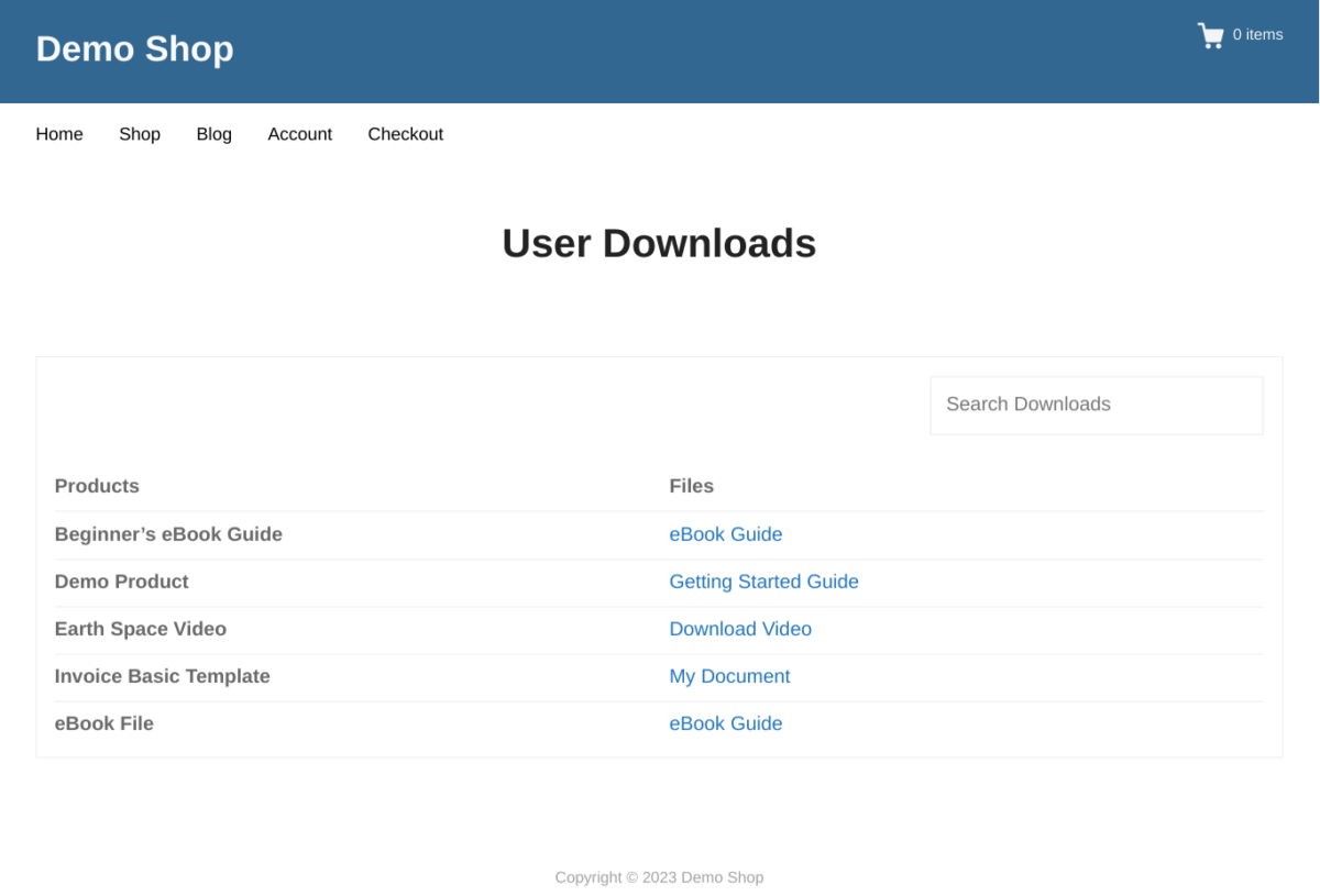 A preview of a WordPress page showing a display of user downloads.