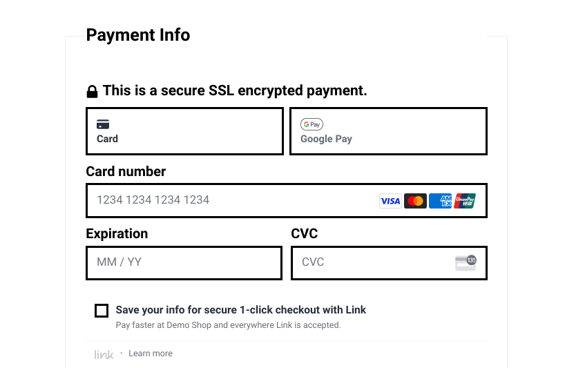 The Payment Info section of the WordPress/EDD checkout page to test Stripe cards.