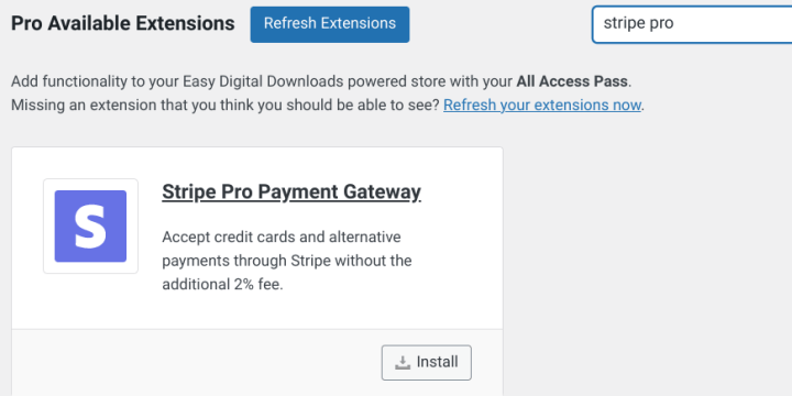 The Stripe Pro Payment Gateway extension in EDD.