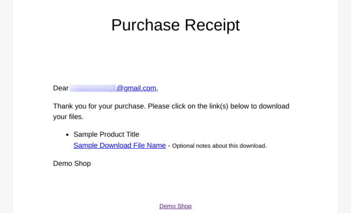 A preview of the EDD Purchase Receipt defualt email template. 