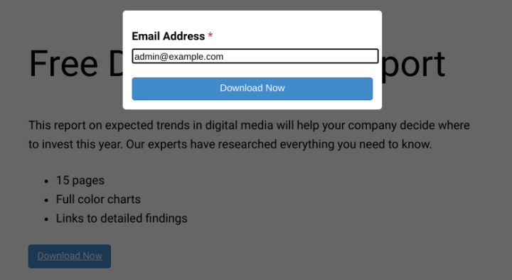 The default option to enter email for a free digital download in WordPress. 