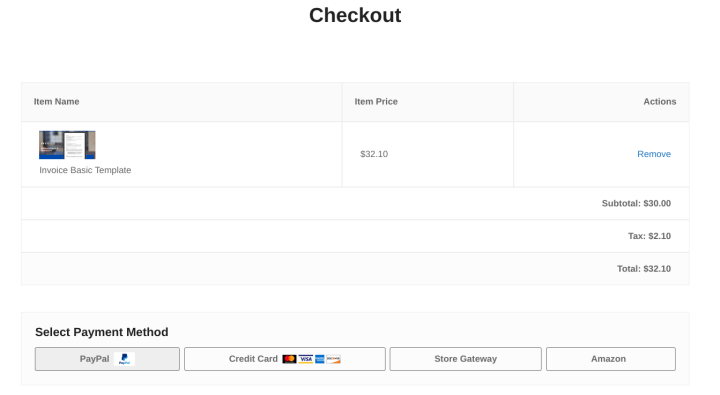 A Checkout page with PayPal as a payment method option. 