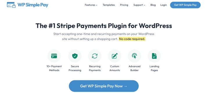 The WP Simple Pay website homepage.